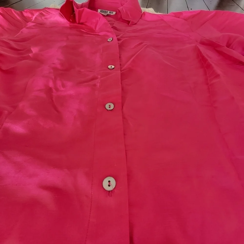 90s Robbie Bee Woman Button Down Silk Blouse size 1X Pink